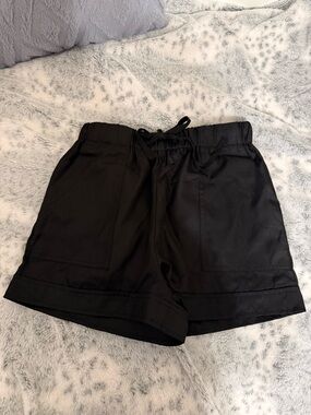 Women's Black Sateen Drawstring Casual Shorts